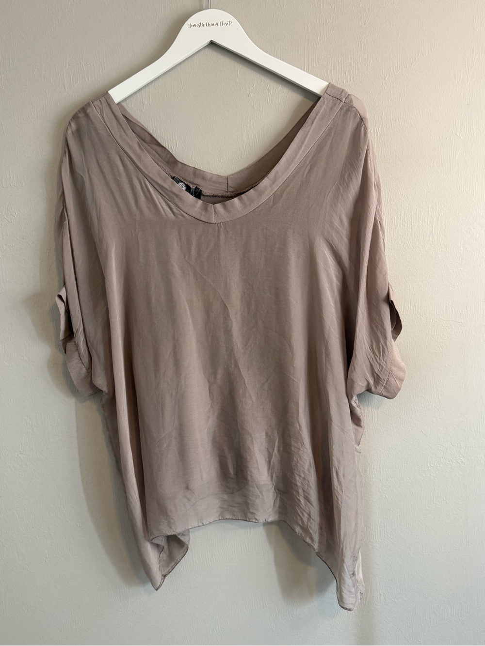 New M MADE IN ITALY Women’s Brown Silk Layered Blouse V-Neck Lagenlook Size S